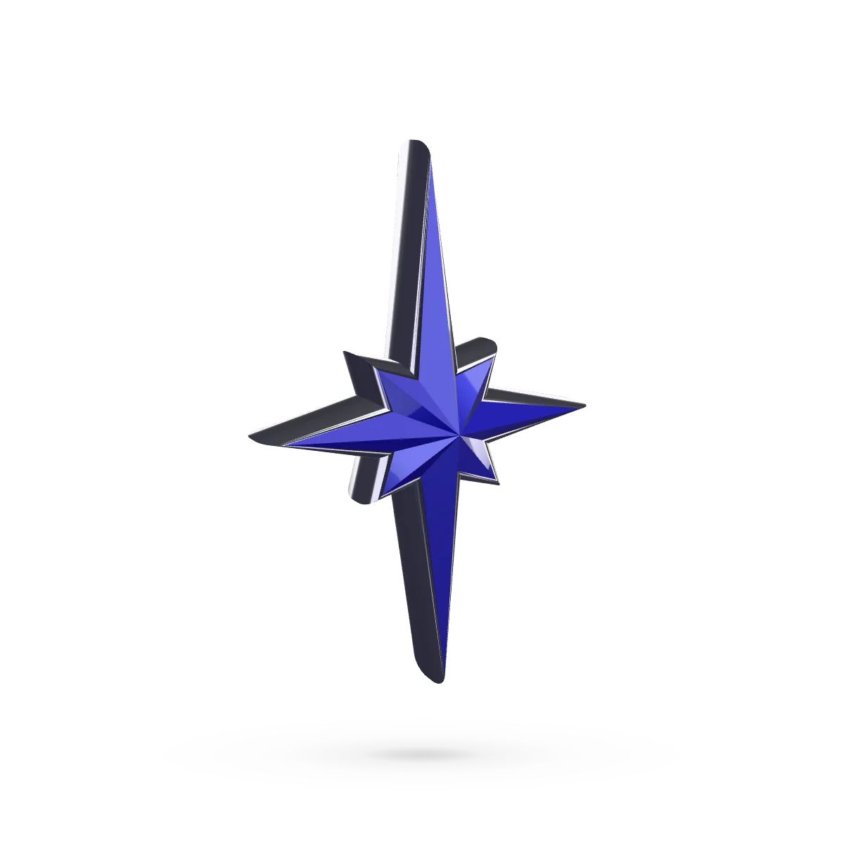 The Astra star as a solid form: polished violet faces and a brushed-metal bevel