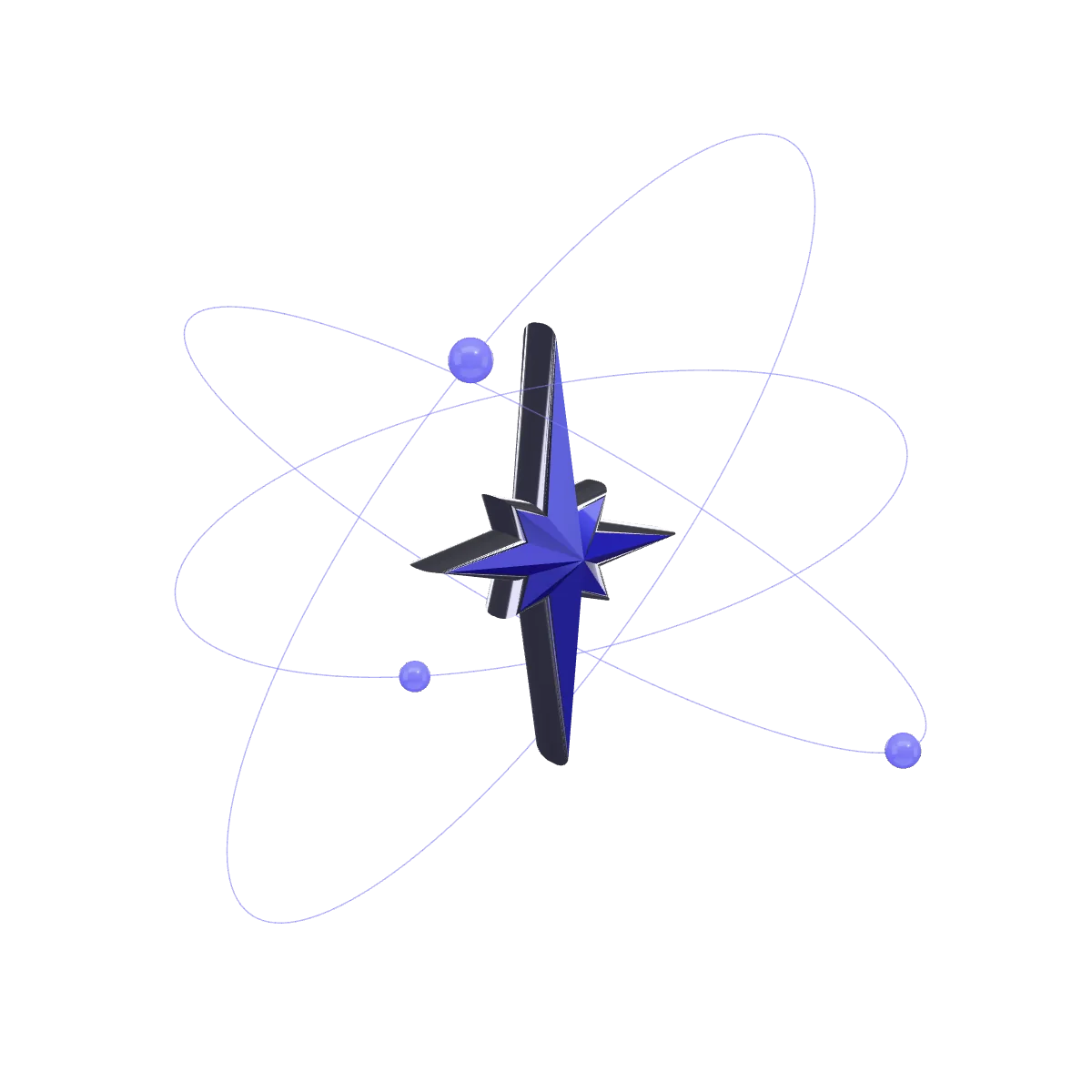 The solid Astra star with three products in orbit around it